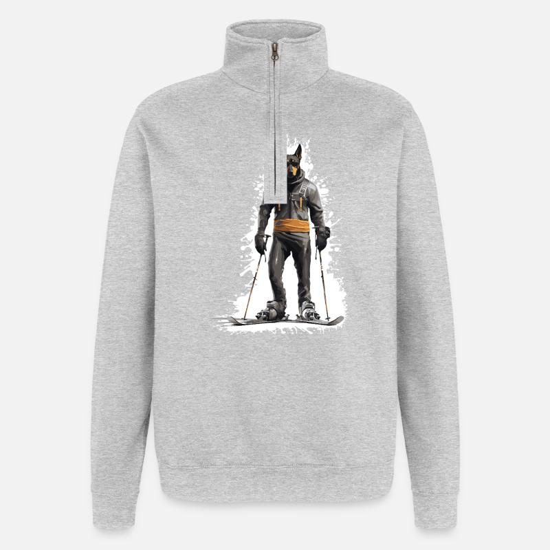 Doberman Dog Ski Skiing - Quarter-Zip Sweatshirt - heather grey
