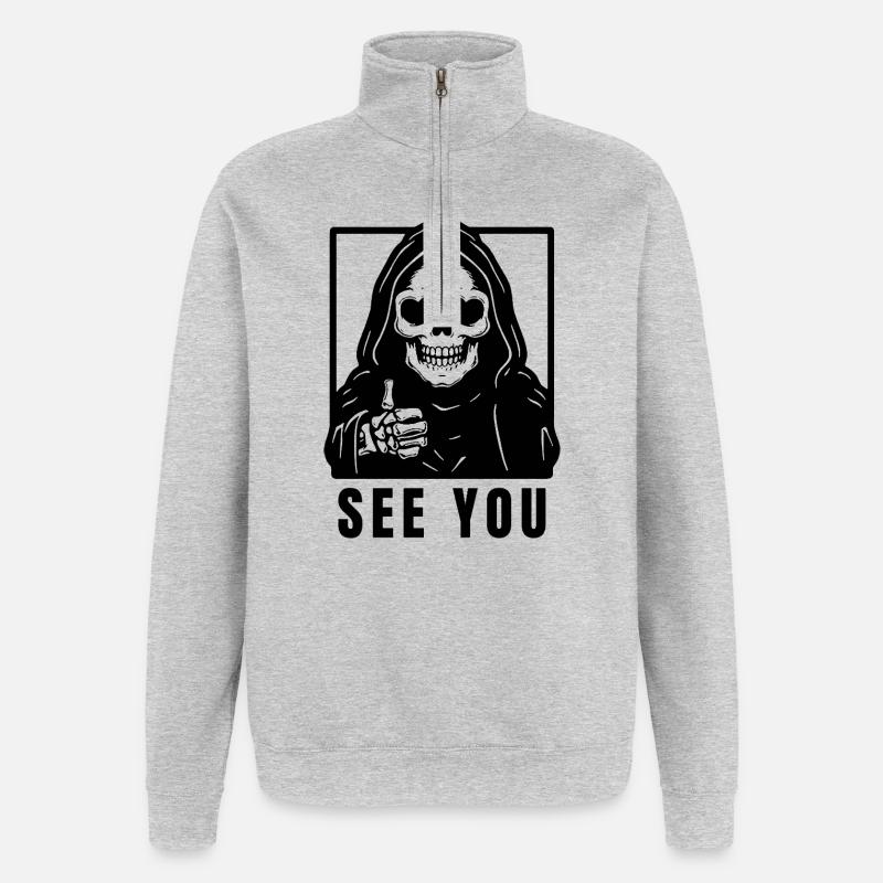 Der Tod - see you - Quarter-Zip-Sweatshirt - Grau meliert