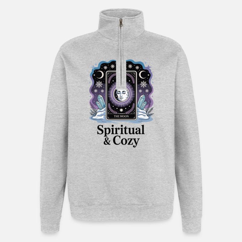 Conception de tarot de lune spirituelle et confortable - Sweat à zip 1/4 - gris chiné