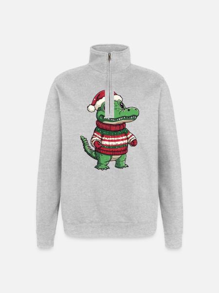 Alligatore Natale Natale - Felpa con zip 1/4 - grigio melange