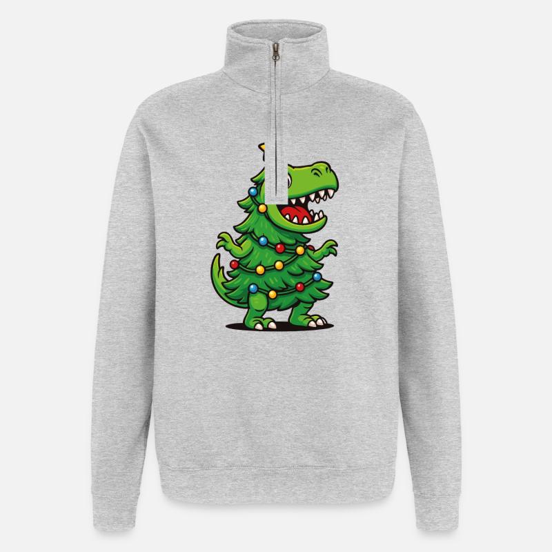 Tree-Rex – Retro Christmas Pun T-Rex Dino - Quarter-Zip Sweatshirt - heather grey