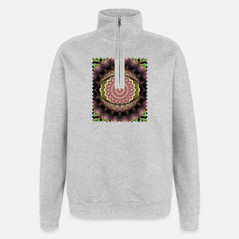 Cascade de Fleurs de Mandala - Sweat à zip 1/4 - gris chiné