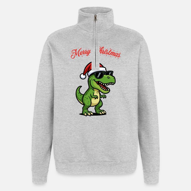 Weihnachtsdino mit Sonnenbrille - Quarter-Zip-Sweatshirt - Grau meliert