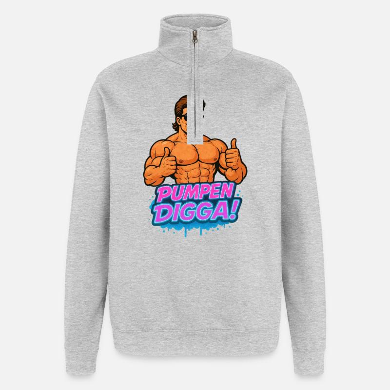 POMPES DIGGA Muscle Héros Cartoon Bodybuilder - Sweat à zip 1/4 - gris chiné