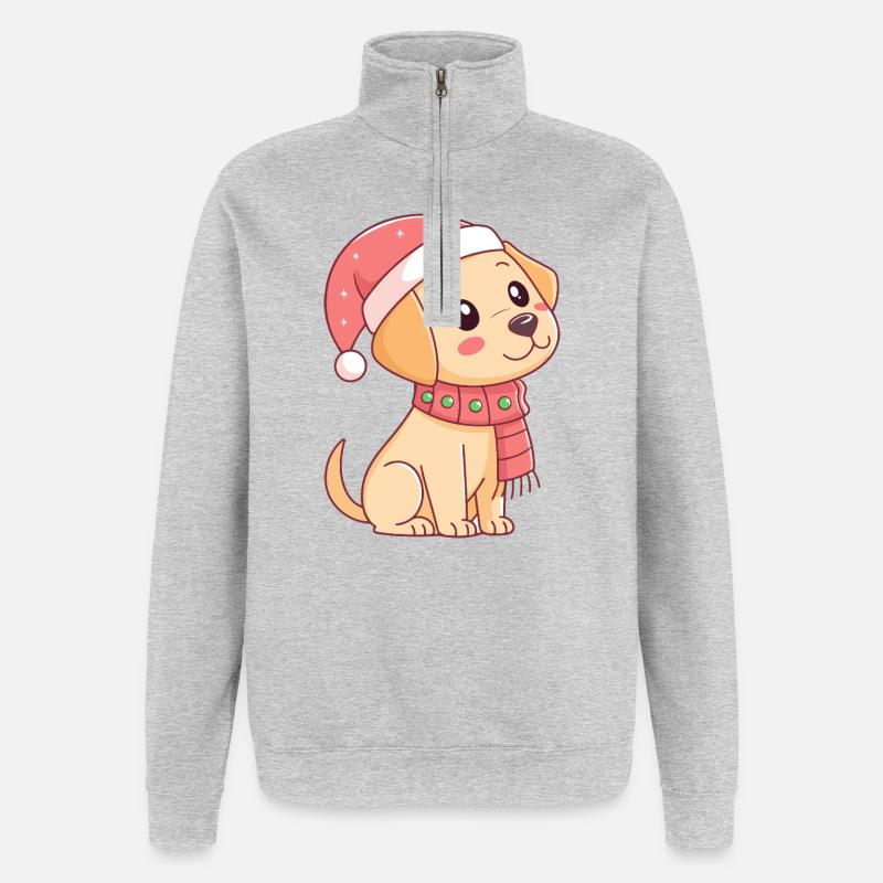 Chiot festif au bonnet de Noël - Sweat à zip 1/4 - gris chiné