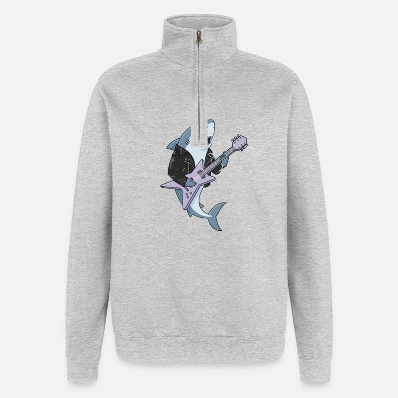 Shark Rocker mit E-Gitarre - Quarter-Zip-Sweatshirt - Grau meliert