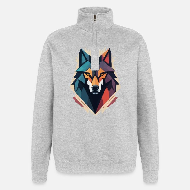 Geometric Wolf Head - Quarter-Zip Sweatshirt - heather grey