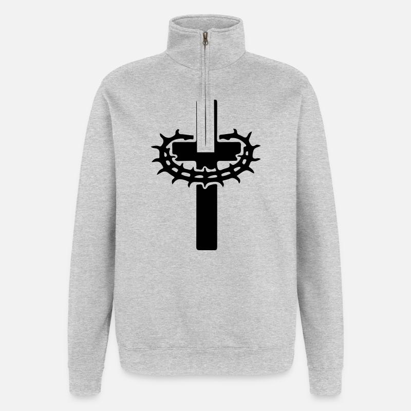 Couronne de croix d’épines Jésus - Sweat à zip 1/4 - gris chiné