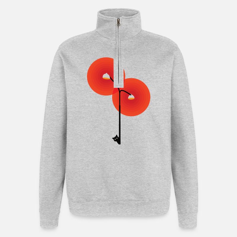 Straßenlaterne mit Katze - Quarter-Zip-Sweatshirt - Grau meliert
