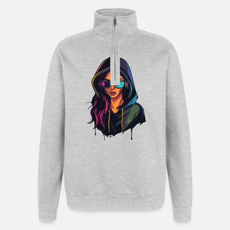 Hackerin Programmiererin Entwickler Frau Porträt - Quarter-Zip-Sweatshirt - Grau meliert