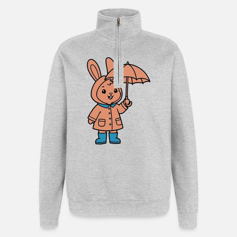 Petit parapluie de lapin mignon - Sweat à zip 1/4 - gris chiné