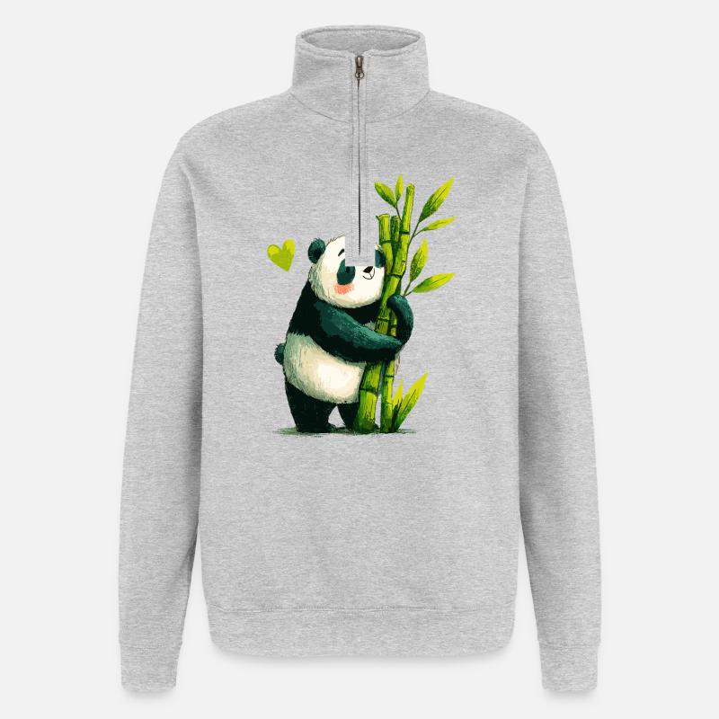 Câlin de panda avec du bambou - Sweat à zip 1/4 - gris chiné