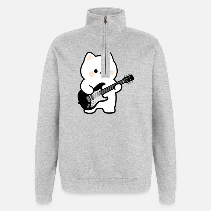 Kawaii Katze mit E-Gitarre - Quarter-Zip-Sweatshirt - Grau meliert
