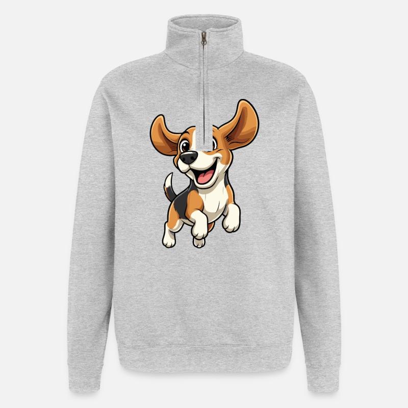 Fröhlicher Beagle Sprung - Quarter-Zip-Sweatshirt - Grau meliert