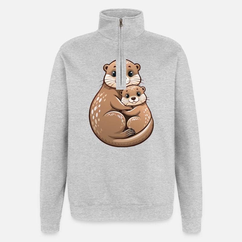 Mutterotter mit Jungtier - Quarter-Zip-Sweatshirt - Grau meliert