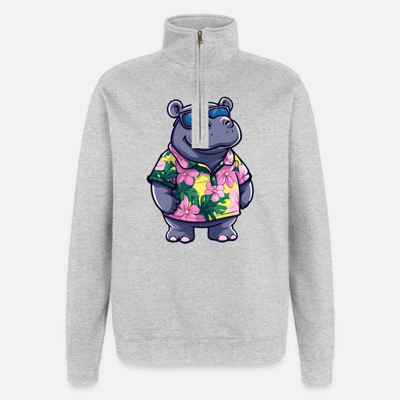 Hippo Comic Vacation - Quarter-Zip Sweatshirt - heather grey