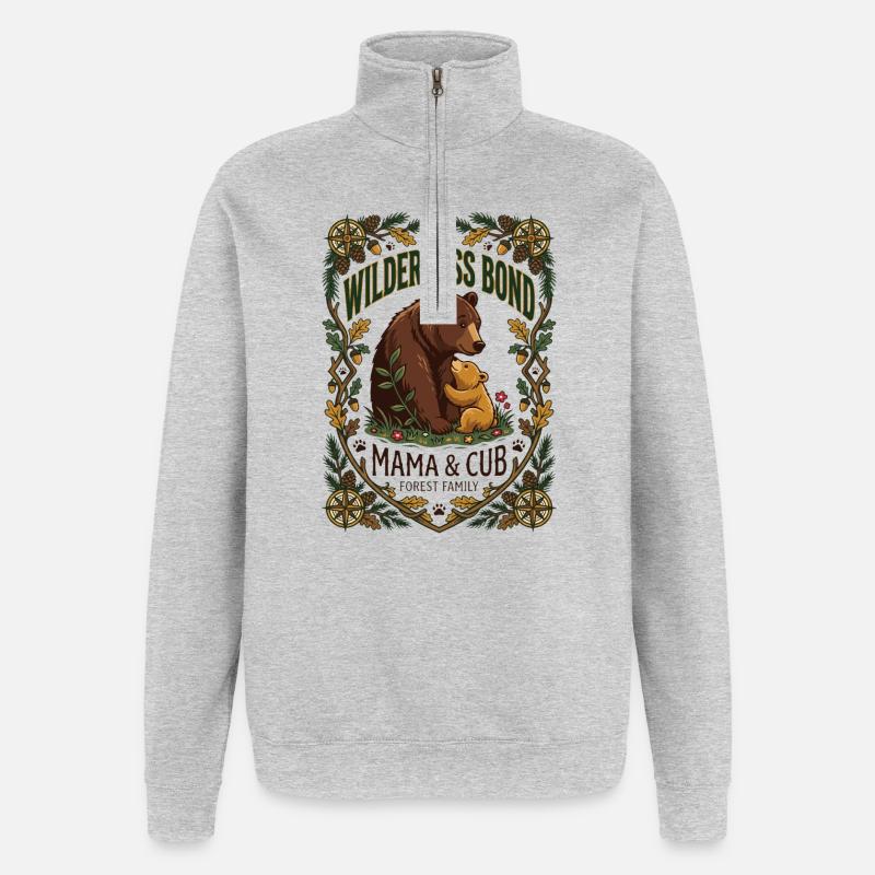Maman Ours et Petit - Sweat à zip 1/4 - gris chiné