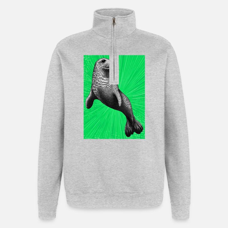 Phoque - Sweat à zip 1/4 - gris chiné