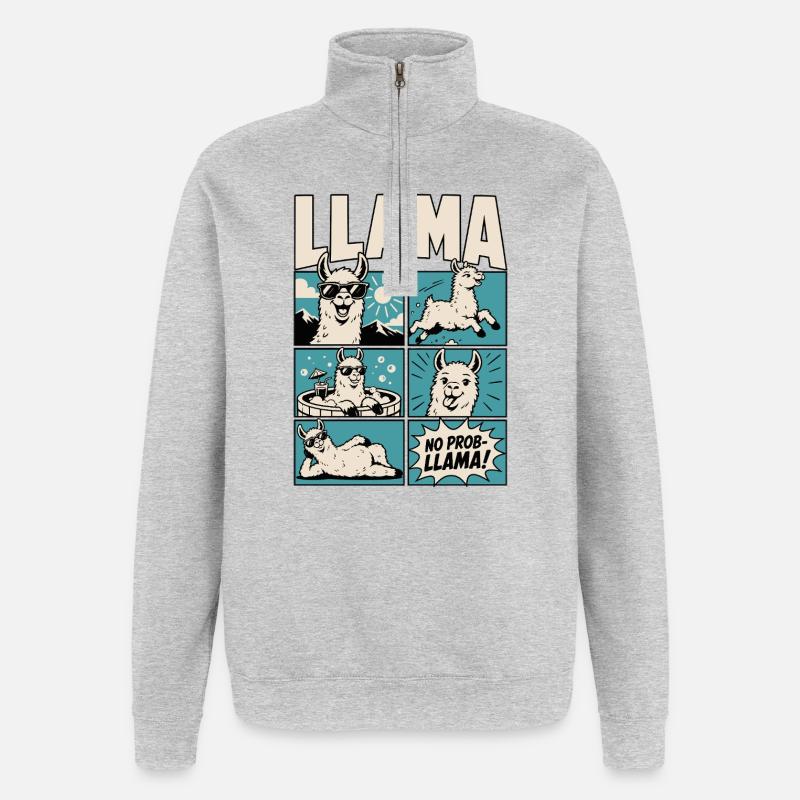 Chill Llama Comic Design - Quarter-Zip Sweatshirt - heather grey