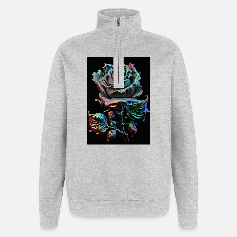 Regenbogenrose Metallisch - Quarter-Zip-Sweatshirt - Grau meliert