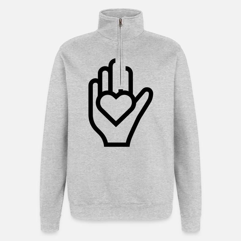 Hand Herz - Quarter-Zip-Sweatshirt - Grau meliert