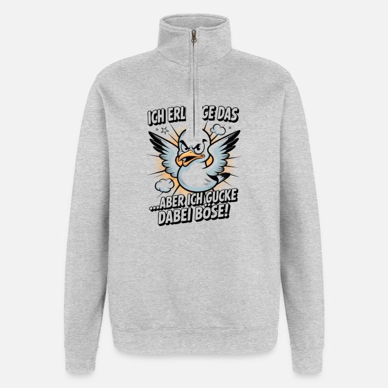 Ich erledige das  Möwe Witziger Vogel - Quarter-Zip-Sweatshirt - Grau meliert