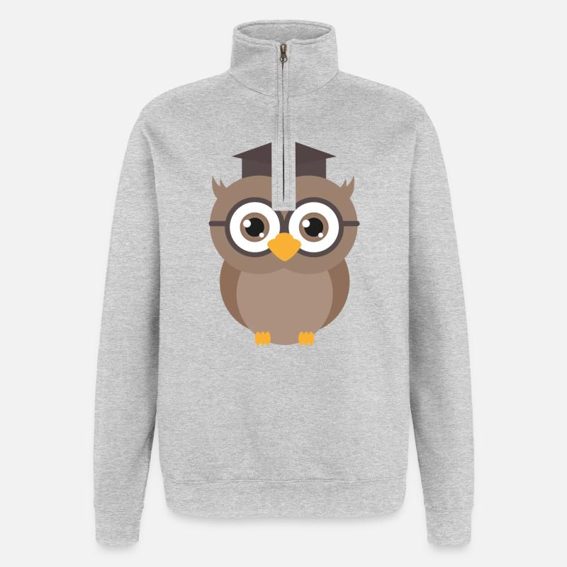 Abschluss Eule - Quarter-Zip-Sweatshirt - Grau meliert