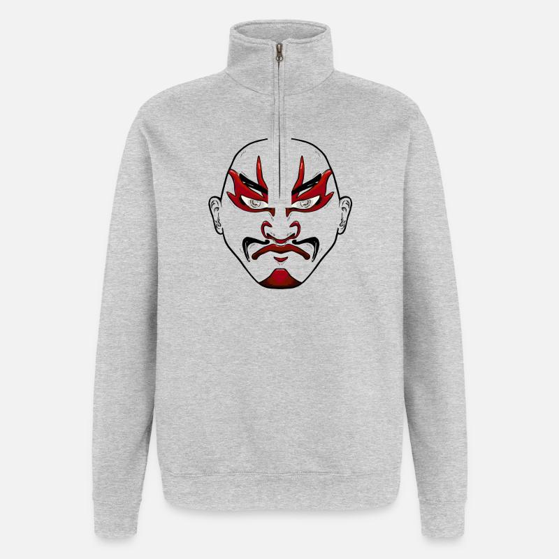 Japanischer Kabuki Gesicht - Quarter-Zip-Sweatshirt - Grau meliert