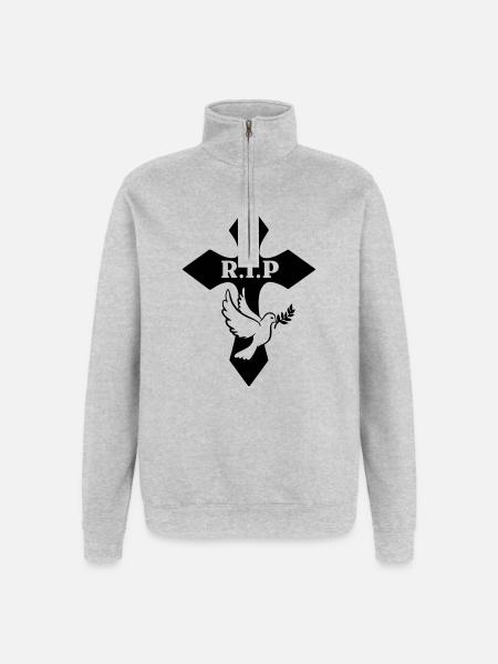 Cross with pigeon and text R.I.P - Quarter-Zip Sweatshirt - heather grey