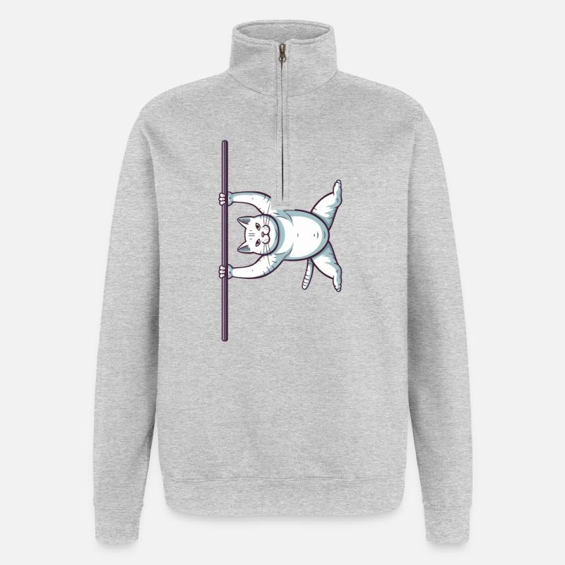 Chat comique blanc dans Iron X - Sweat à zip 1/4 - gris chiné