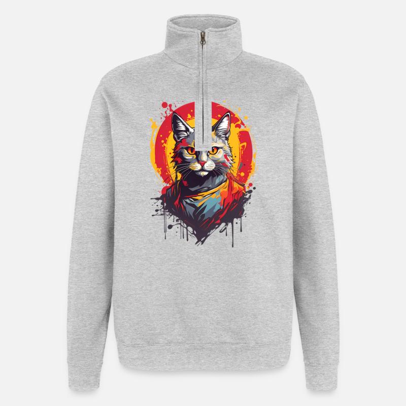 Chat cool - Sweat à zip 1/4 - gris chiné