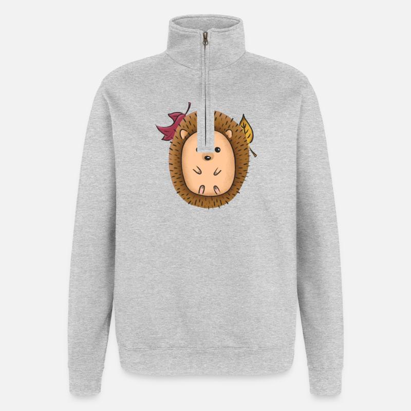 Hérisson dans les feuilles d’automne - Sweat à zip 1/4 - gris chiné