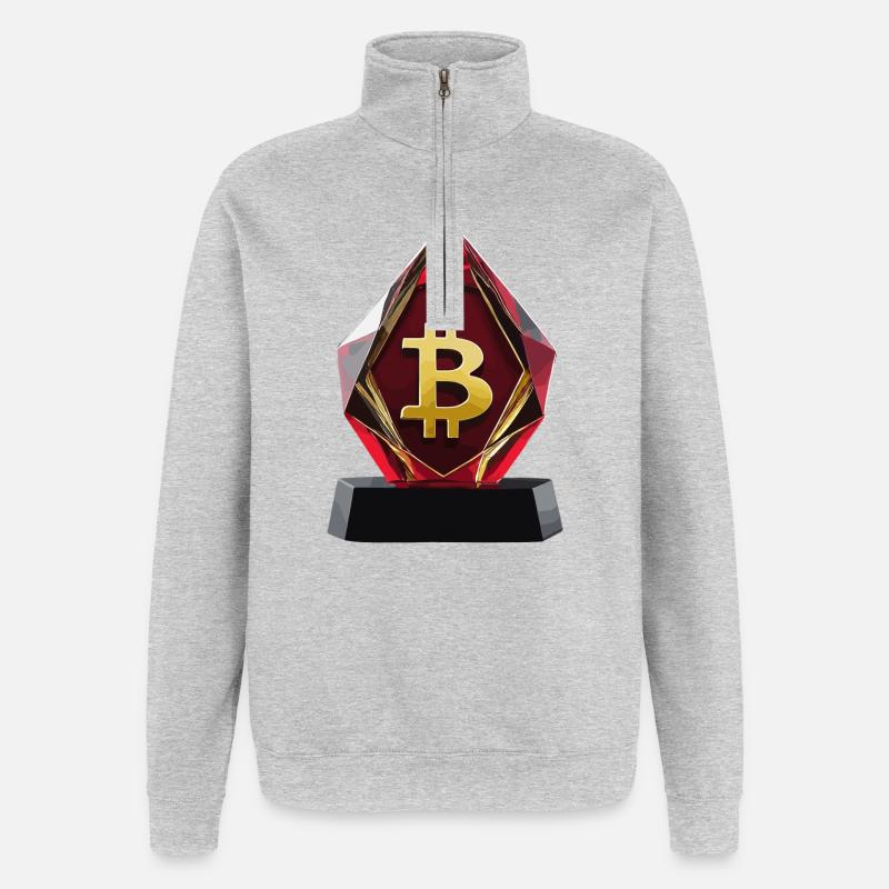 Conception de logo Bitcoin Crystal - Sweat à zip 1/4 - gris chiné