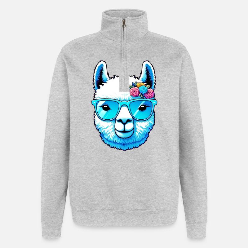Alpaka mit Sonnenbrille - Quarter-Zip-Sweatshirt - Grau meliert