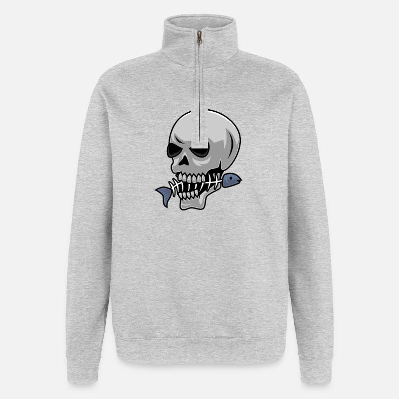 Crâne de pêche avec poisson - Sweat à zip 1/4 - gris chiné