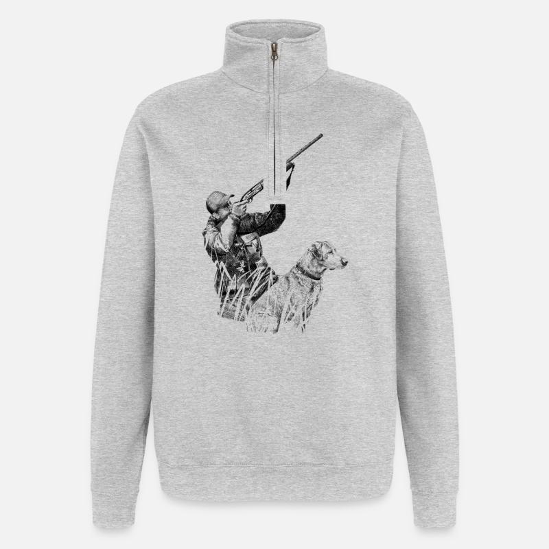 Chasseur avec chien - Sweat à zip 1/4 - gris chiné
