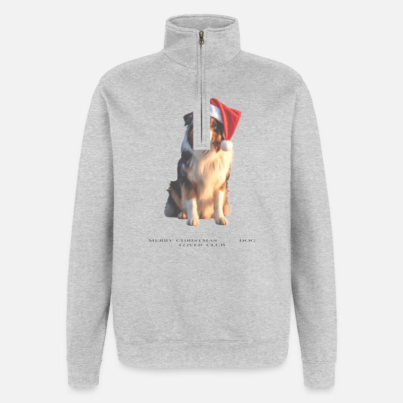 Boder Collie Weihnachts-Hund im Santa-Hut - Quarter-Zip-Sweatshirt - Grau meliert