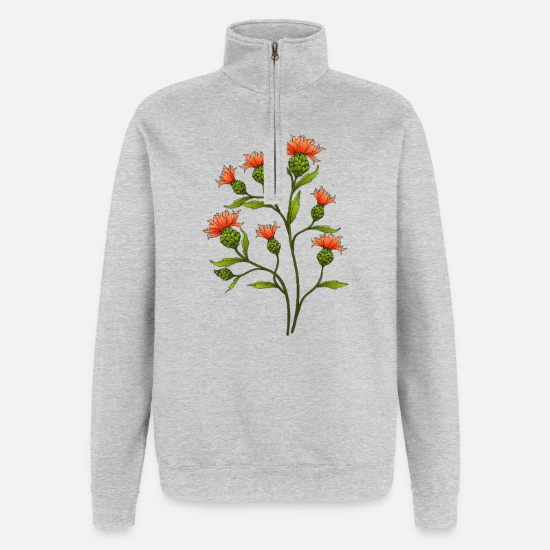 Blumen - Quarter-Zip-Sweatshirt - Grau meliert