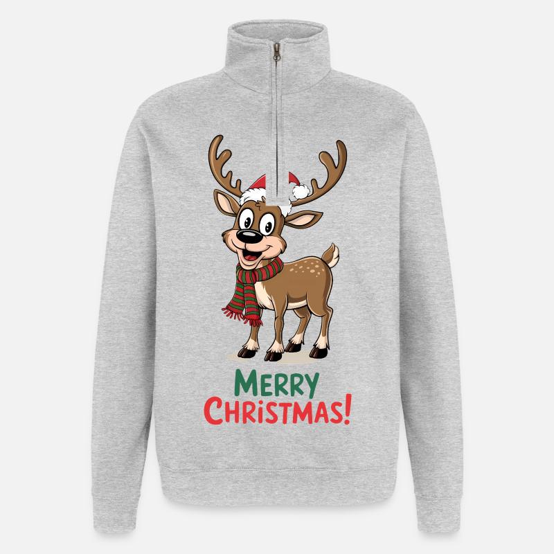 Rentier Weihnachtspullover lustig süß niedlich - Quarter-Zip-Sweatshirt - Grau meliert