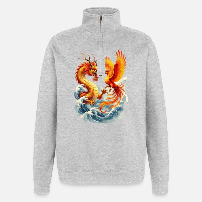 Dragon and Phoenix vector - Quarter-Zip Sweatshirt - heather grey