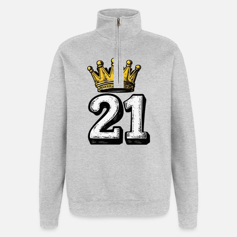 21 Zahl Krone - Quarter-Zip-Sweatshirt - Grau meliert