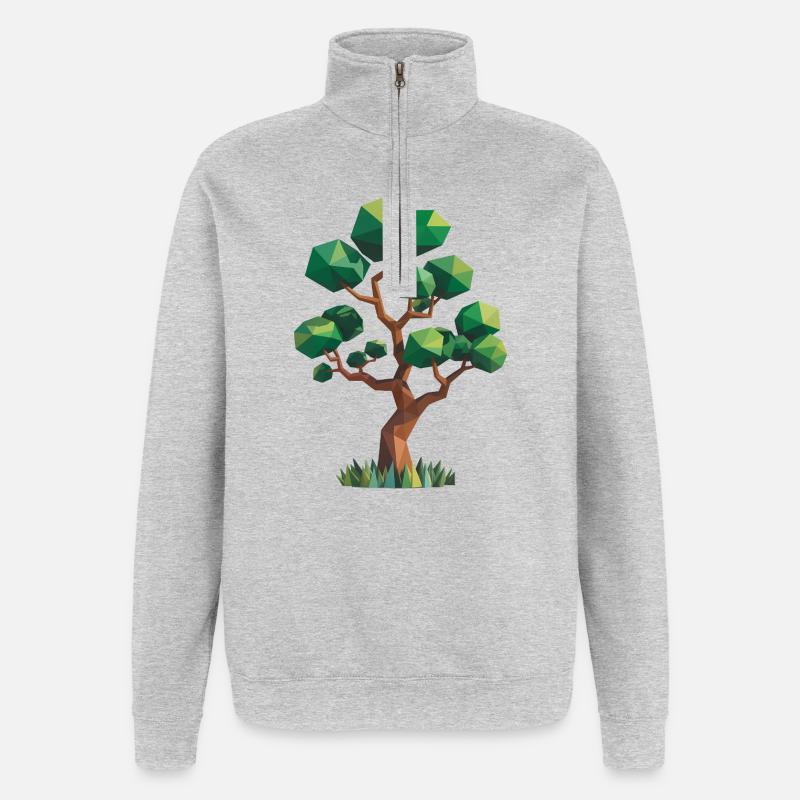 Tree - Cool Low Poly Logo - Quarter-Zip Sweatshirt - heather grey