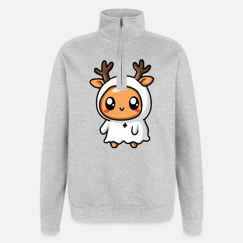 Hirsch Halloween Geist - Quarter-Zip-Sweatshirt - Grau meliert