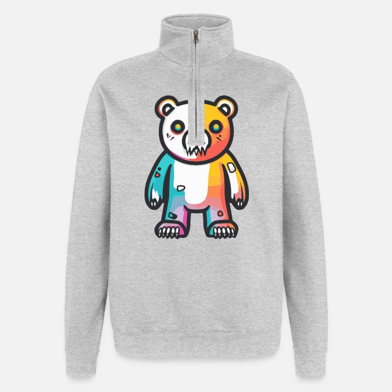 Eisbär Halloween Comic Lustig - Quarter-Zip-Sweatshirt - Grau meliert