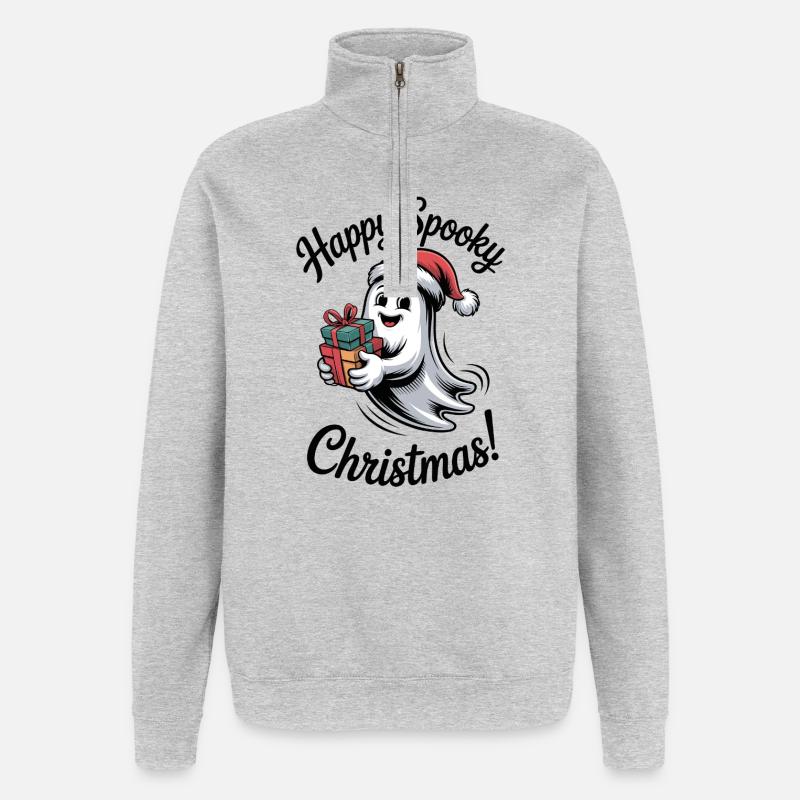 Weihnachtsgeist mit Geschenken - Quarter-Zip-Sweatshirt - Grau meliert