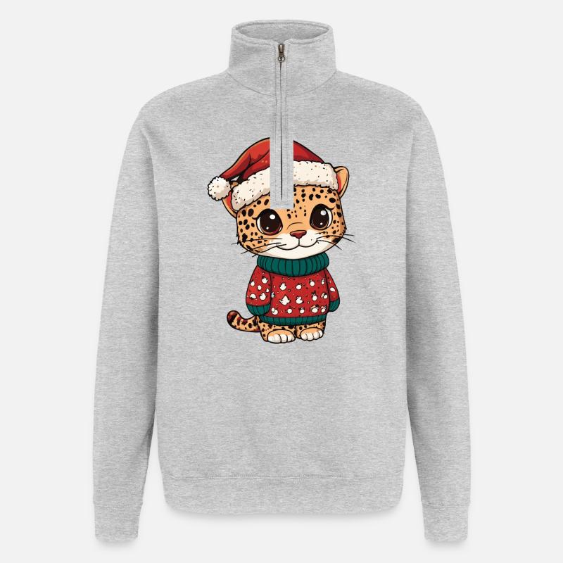 Leopard Weihnachten Xmas - Quarter-Zip-Sweatshirt - Grau meliert