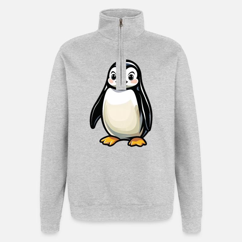 Dessin animé du Pingouin Câlin - Sweat à zip 1/4 - gris chiné