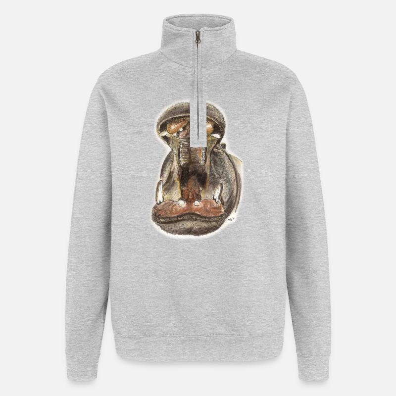 Flusspferd Hippo Maul Illustration - Quarter-Zip-Sweatshirt - Grau meliert