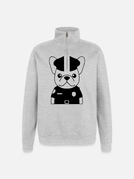 Frenchie Policeman Dog Black - Quarter-Zip Sweatshirt - heather grey