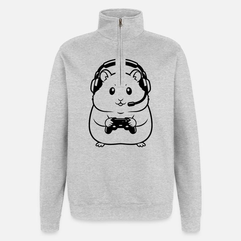 Gamer Hamster Controller Outline - Quarter-Zip Sweatshirt - heather grey